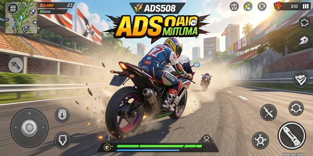 Screenshot gameplay motor racing yang mendebarkan dari ADS508.