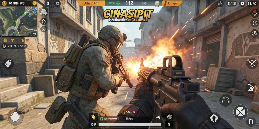 Screenshot CINASIPIT menampilkan aksi tembak-menembak yang mendebarkan di medan perang.