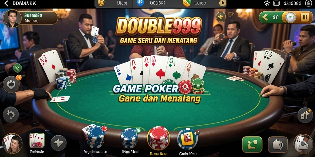 Screenshot gameplay DOUBLE999 menunjukkan aksi seru dalam permainan Poker.