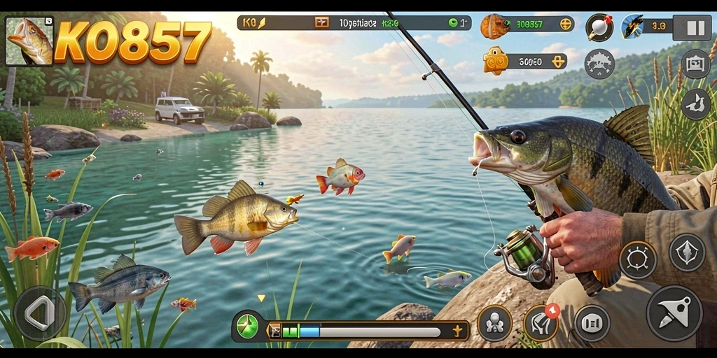 Tampilan gameplay KO857 yang menarik saat menangkap ikan di lautan.