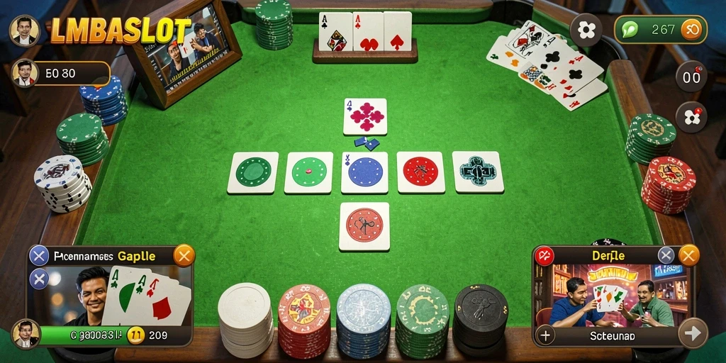 Tampilan menarik dari gameplay LMBASLOT yang menampilkan serunya bermain Gaple.