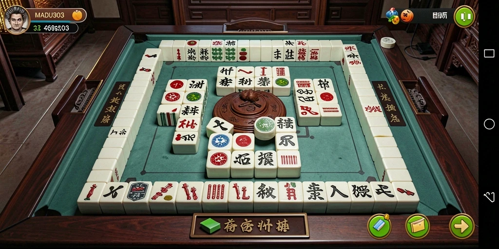 Screenshot MADU303 menampilkan gameplay Mahjong yang menarik dan interaktif.