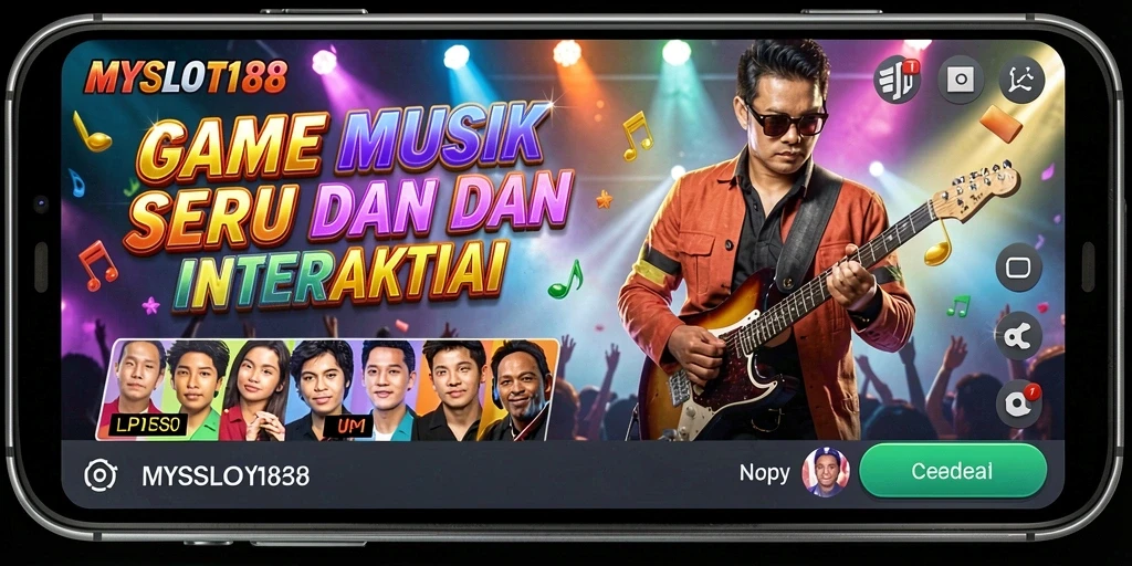 Tampilan gameplay MYSLOT188 yang mengasyikkan dengan berbagai alat musik.