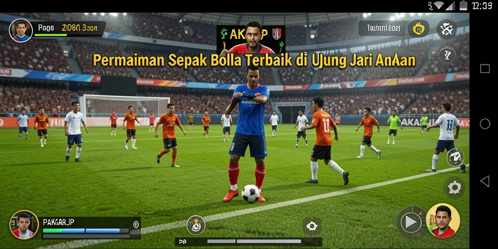 Tangkapan layar utama PAKARJP menampilkan aksi seru di lapangan sepak bola.
