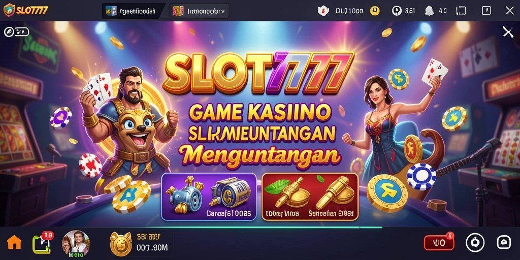 Tampilan menarik dan penuh warna dari gameplay Kasino SLOT777.