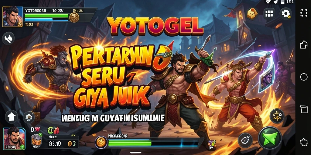 Gameplay seru YOTOGEL dengan pertarungan antara karakter berbeda.